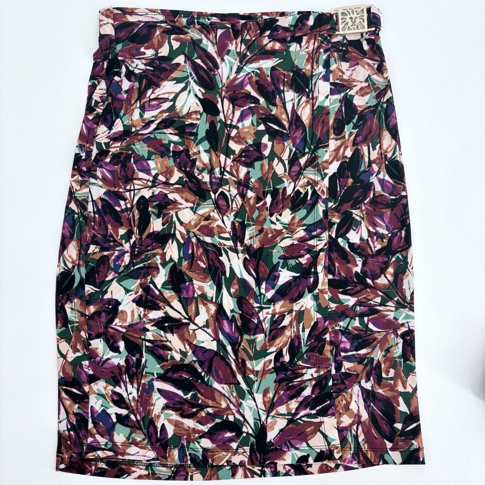 Anne Klein Midi Wrap Skirt Small Scattered Leaves Garden Fairy Boho Colorful